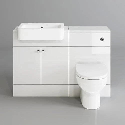 iBathUK Harper Combined Vanity Unit, Quartz Pan, Toilet Furniture Set, Sink Vanity Unit and Toilet, Gloss Grey, 1160mm