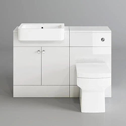 iBathUK Harper Combined Vanity Unit, Quartz Pan, Toilet Furniture Set, Sink Vanity Unit and Toilet, Gloss Grey, 1160mm