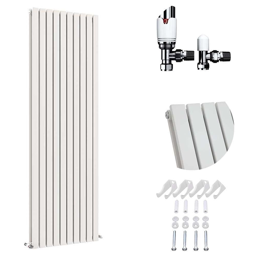 VeeBath Heating > Designer Radiators 1800x600mm + White Cannes Designer Vertical Double Column Flat Panel Radiator with Angled Valve