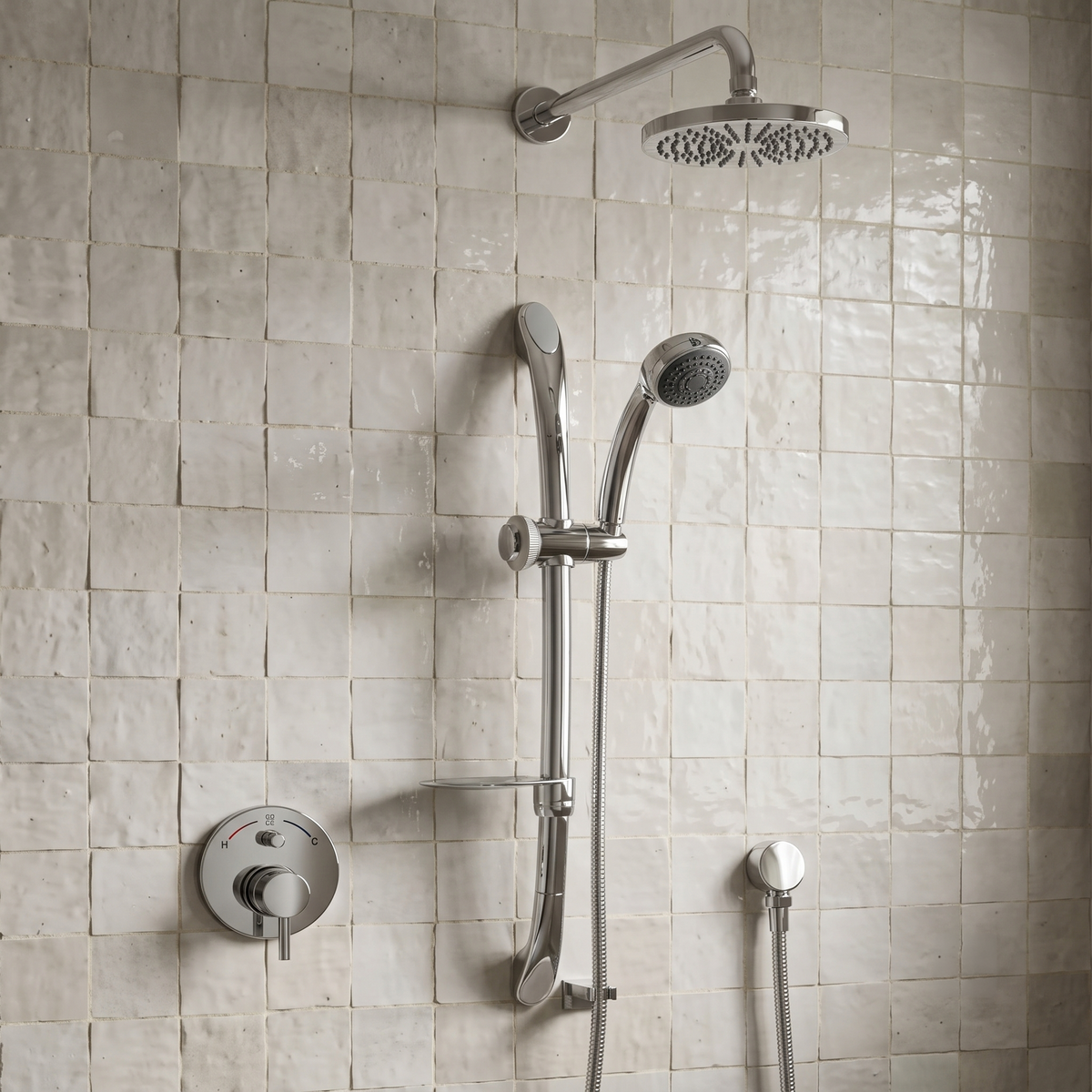 Omega Slide Rail Shower Kit with Soap Shelf - Chrome