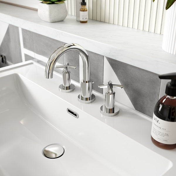 Cylin 3 Tap Hole Basin Mixer Tap With Pop Up Waste - Chrome