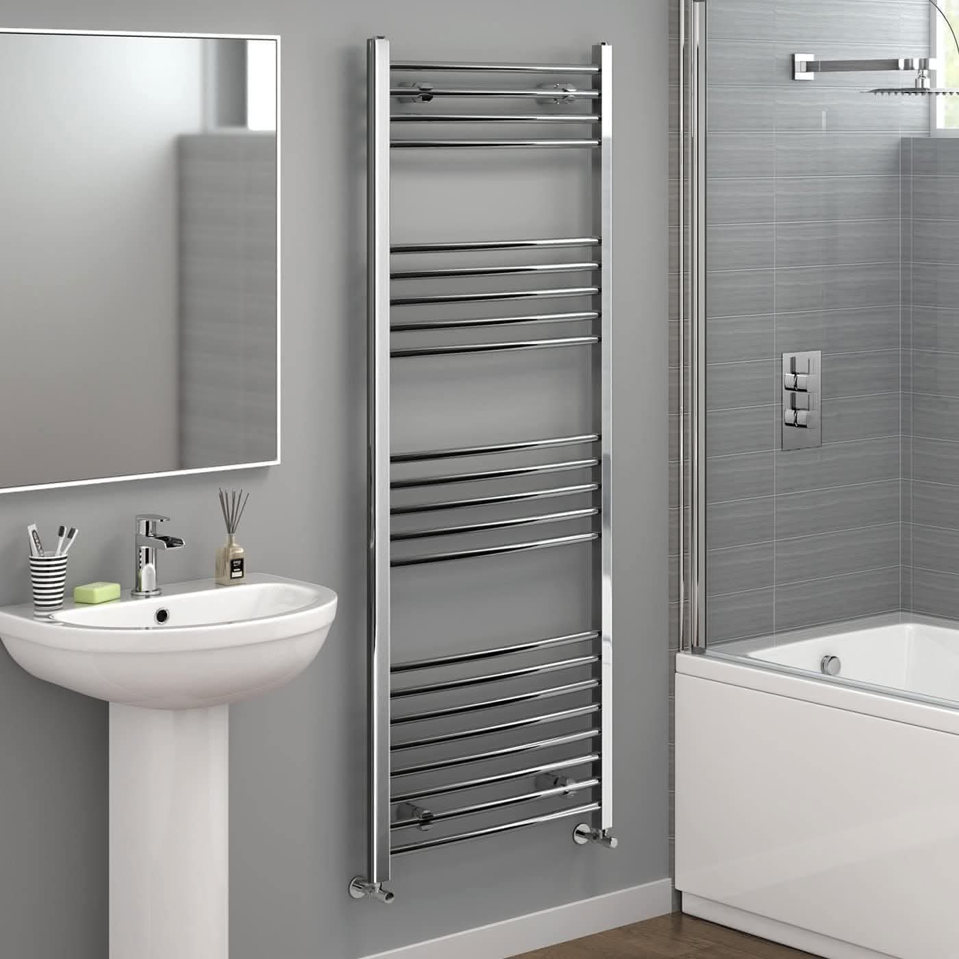 Curved Heated Towel Rail Bathroom Radiator - Chrome