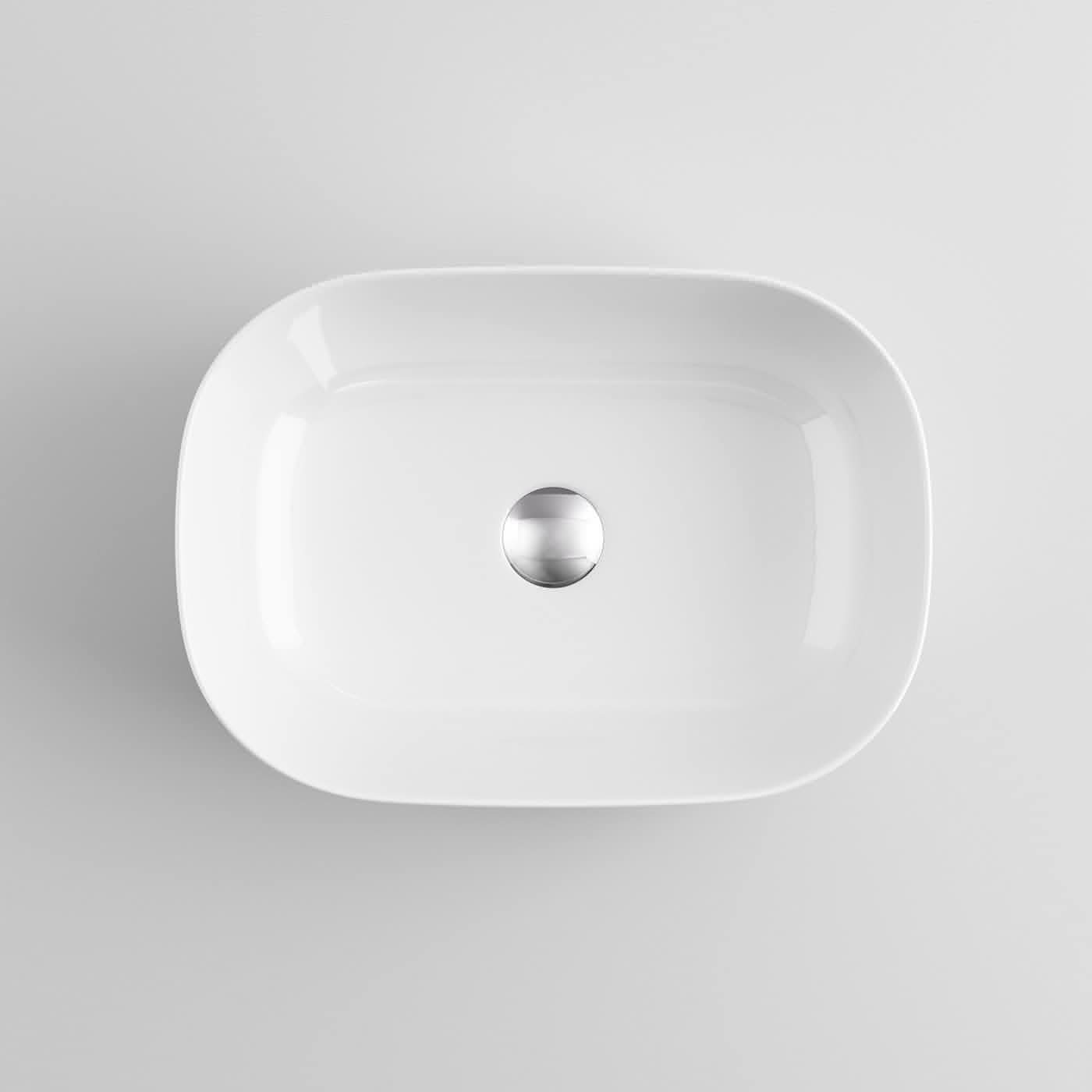 Modern Curved Ceramic Countertop Basin - 465mm x 320mm - Gloss White