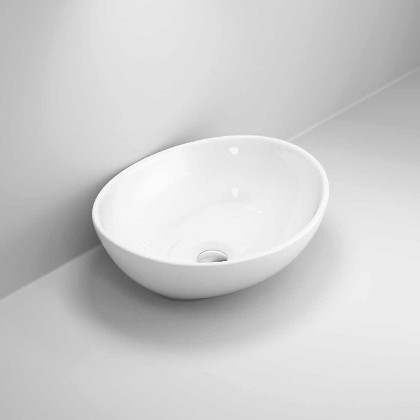 Modern Oval Ceramic Countertop Basin - 410mm x 335mm - Gloss White