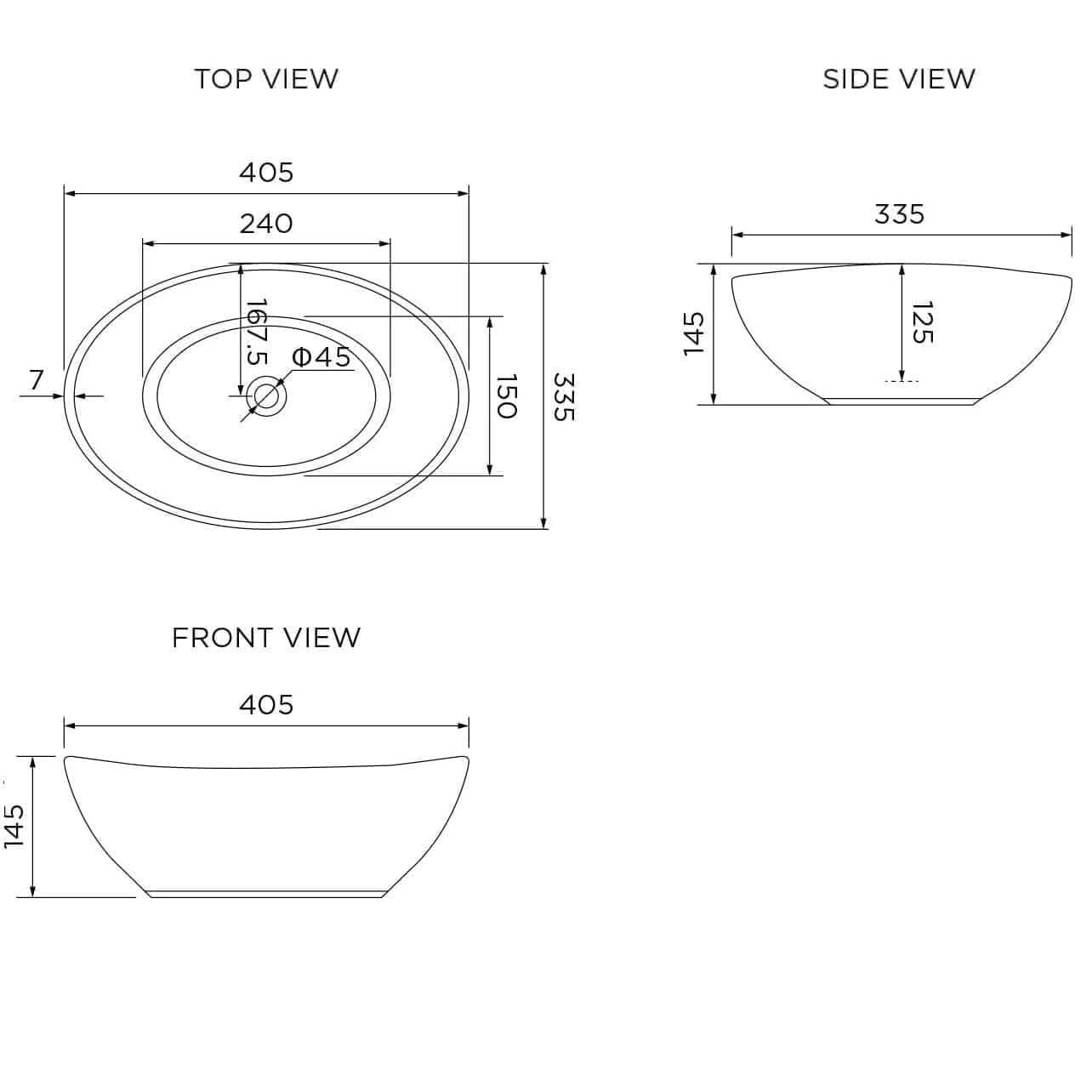 Modern Oval Ceramic Countertop Basin - 410mm x 335mm - Gloss White