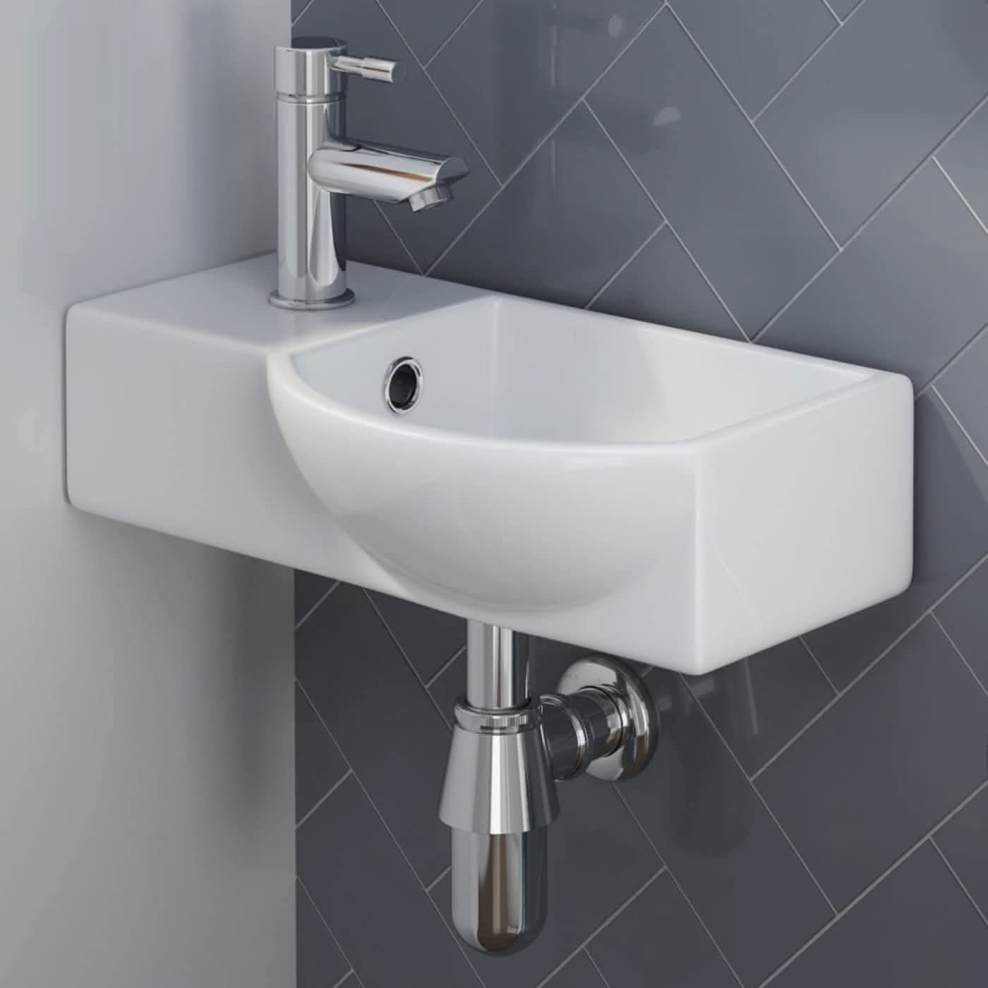 Modern Ceramic Small Cloakroom Wall Hung Basin - 395mm x 280mm - Gloss White