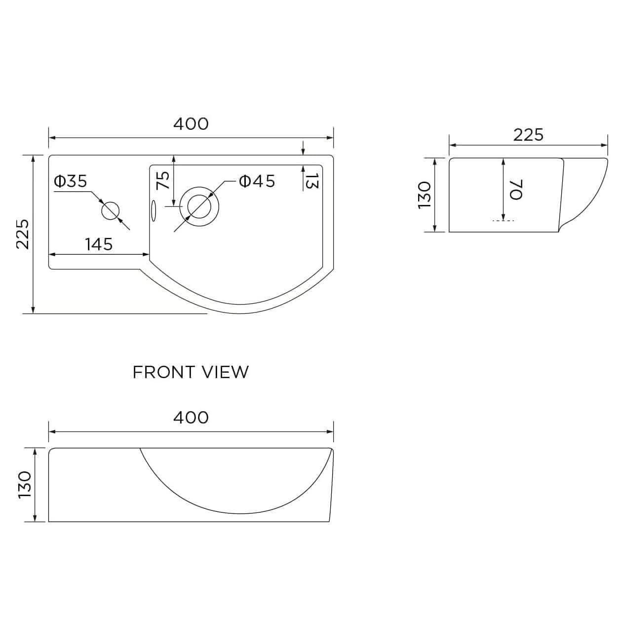 Modern Ceramic Small Cloakroom Wall Hung Basin - 395mm x 280mm - Gloss White