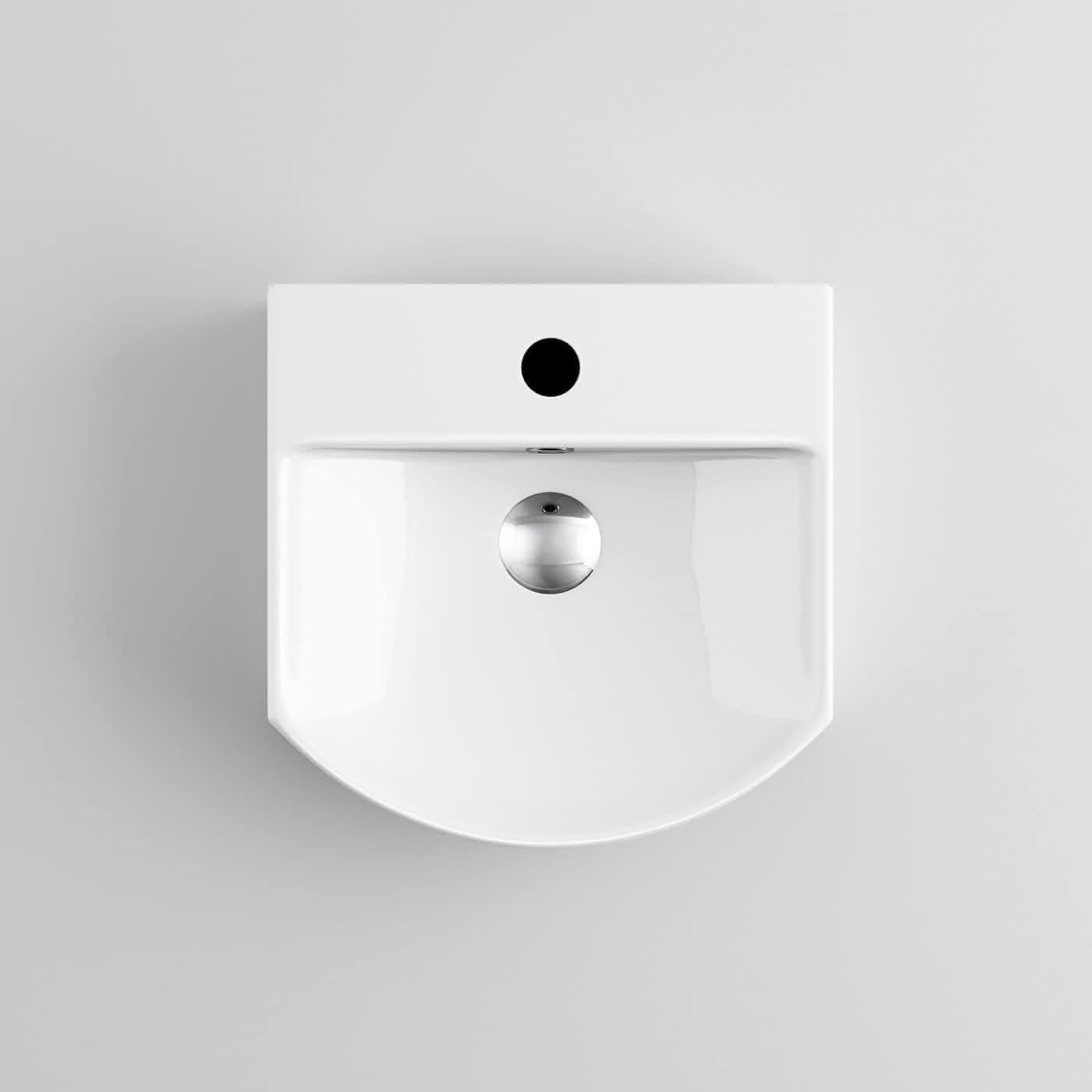 Modern Curved Ceramic Wall Hung Basin - 350mm x 350mm - Gloss White