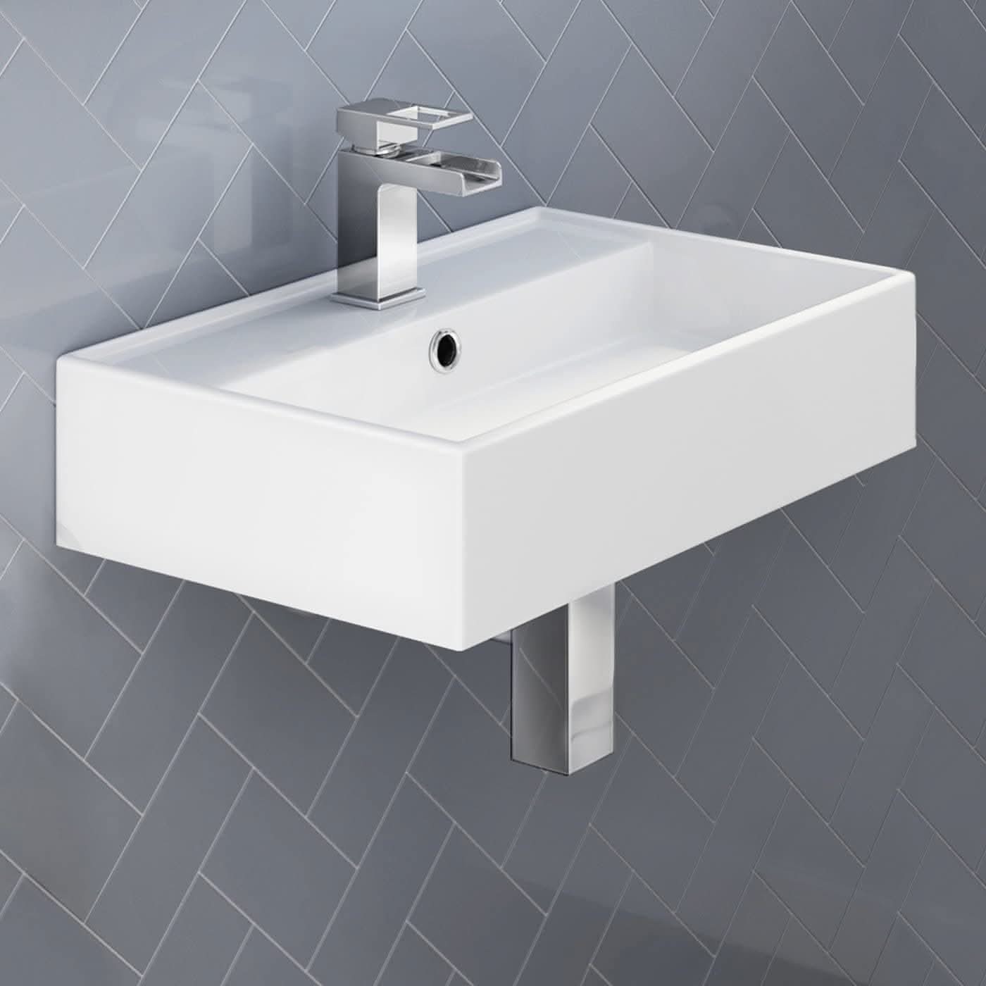 Modern Rectangular Ceramic Wall Hung Basin - 510mm x 360mm - Gloss White