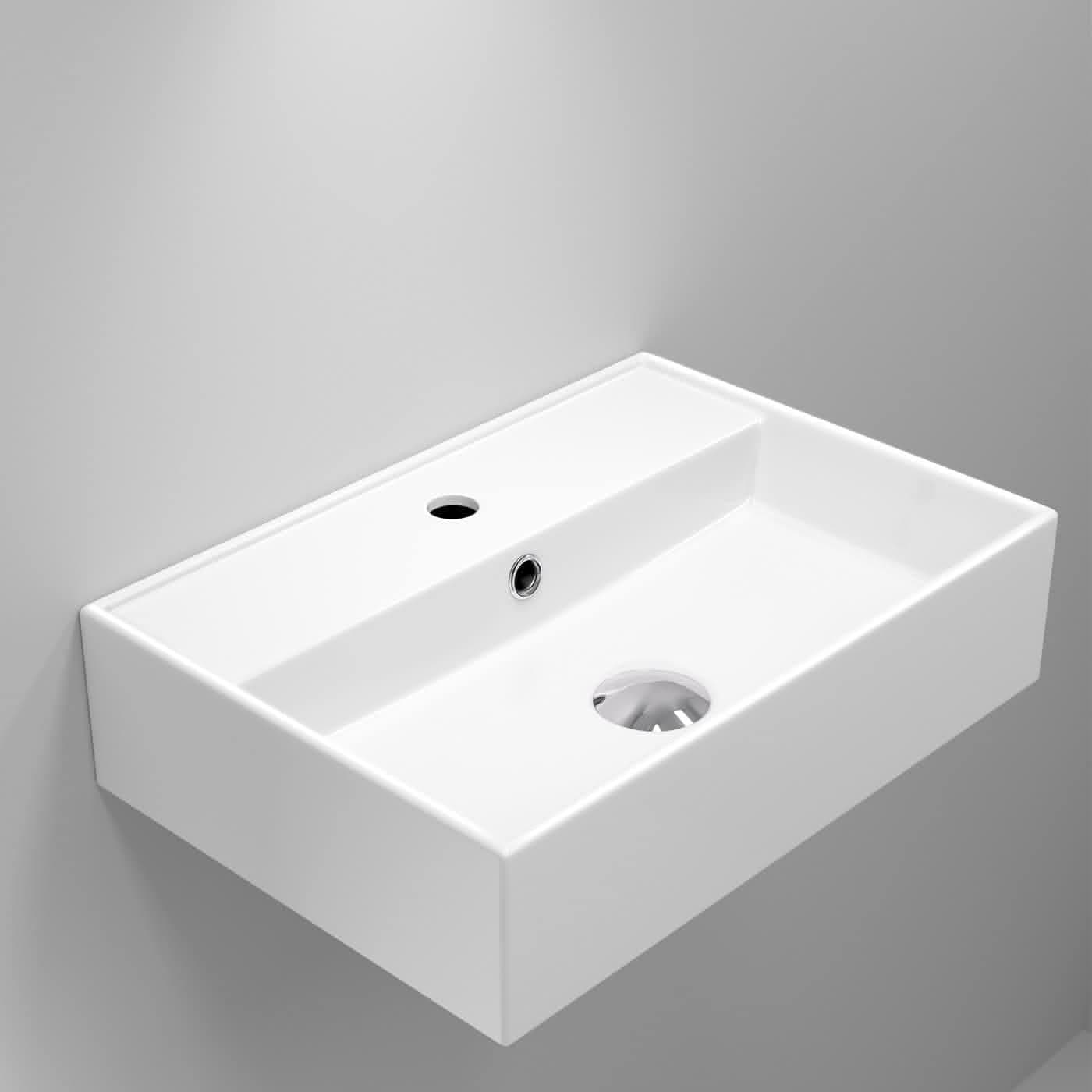 Modern Rectangular Ceramic Wall Hung Basin - 510mm x 360mm - Gloss White