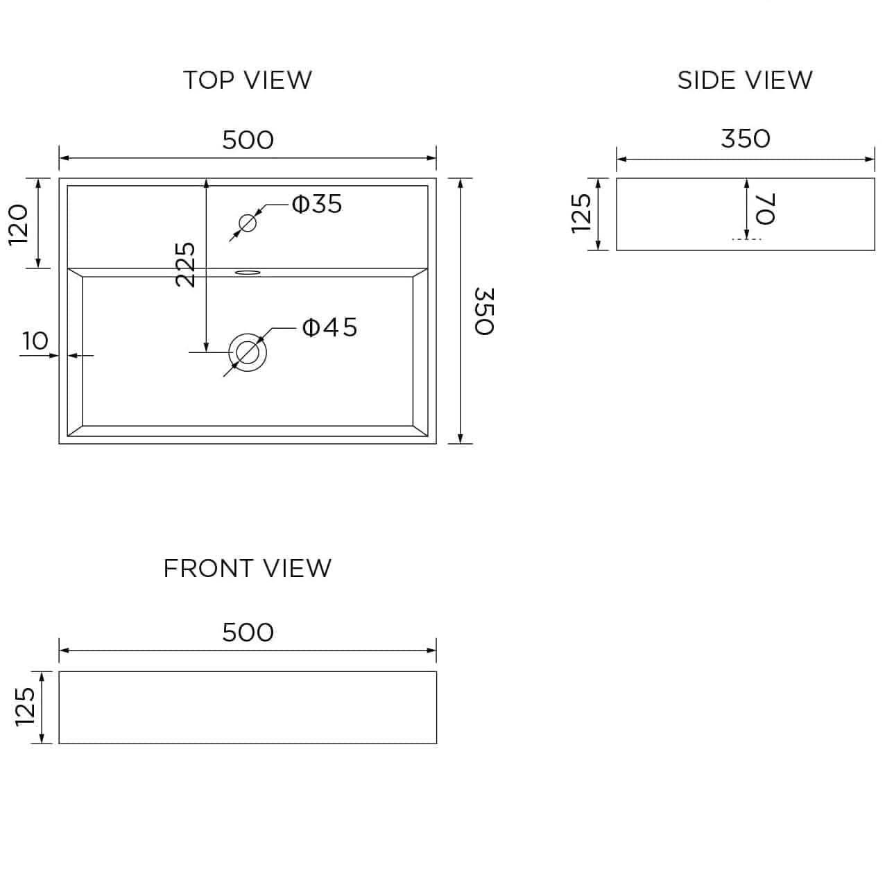Modern Rectangular Ceramic Wall Hung Basin - 510mm x 360mm - Gloss White