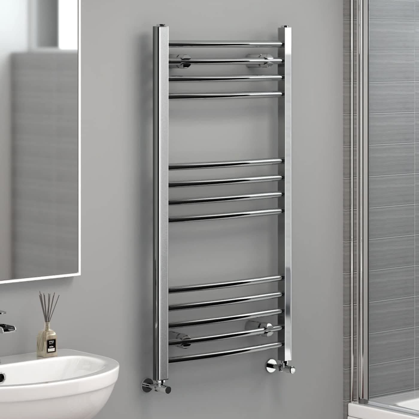 Curved Heated Towel Rail Bathroom Radiator - Chrome