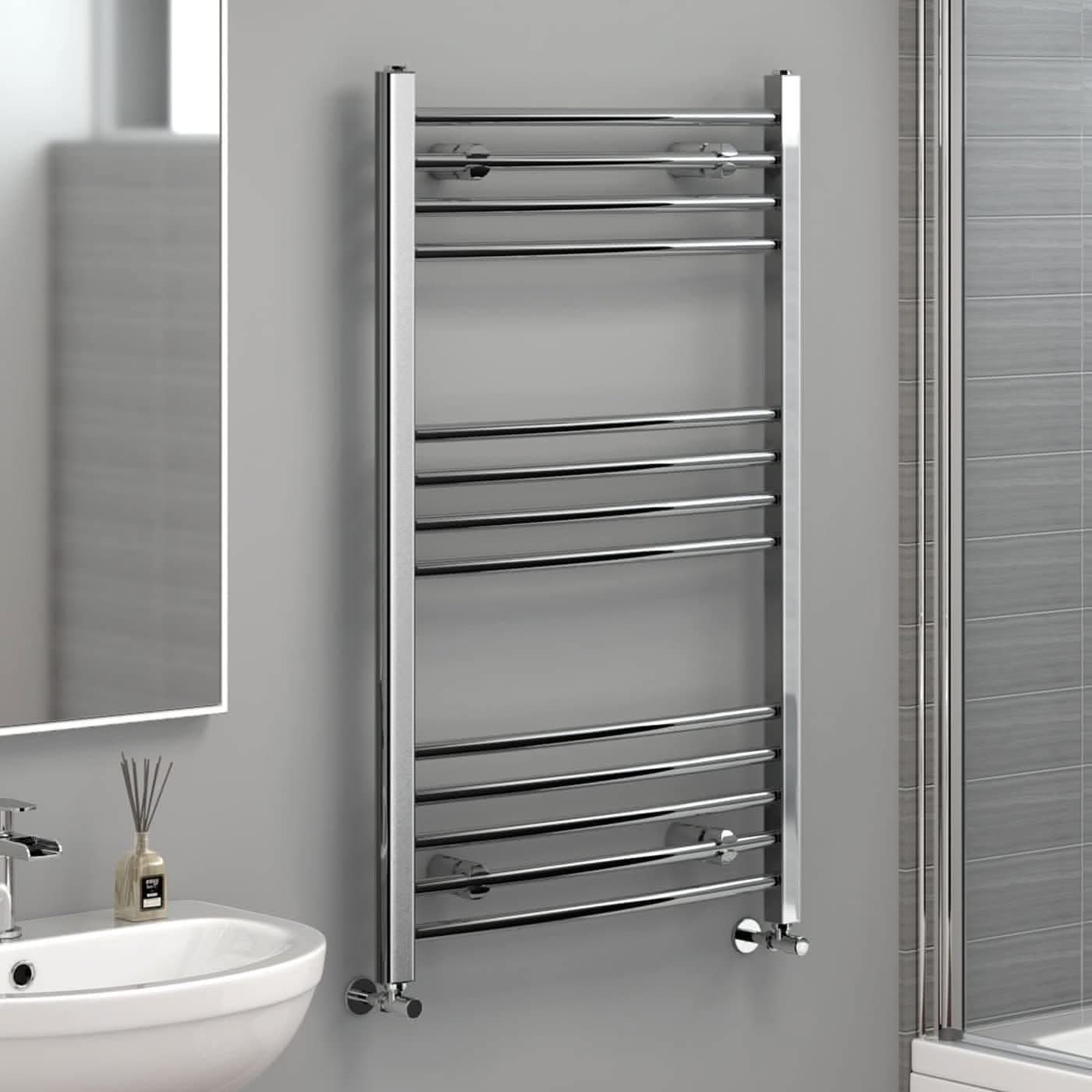 Curved Heated Towel Rail Bathroom Radiator - Chrome