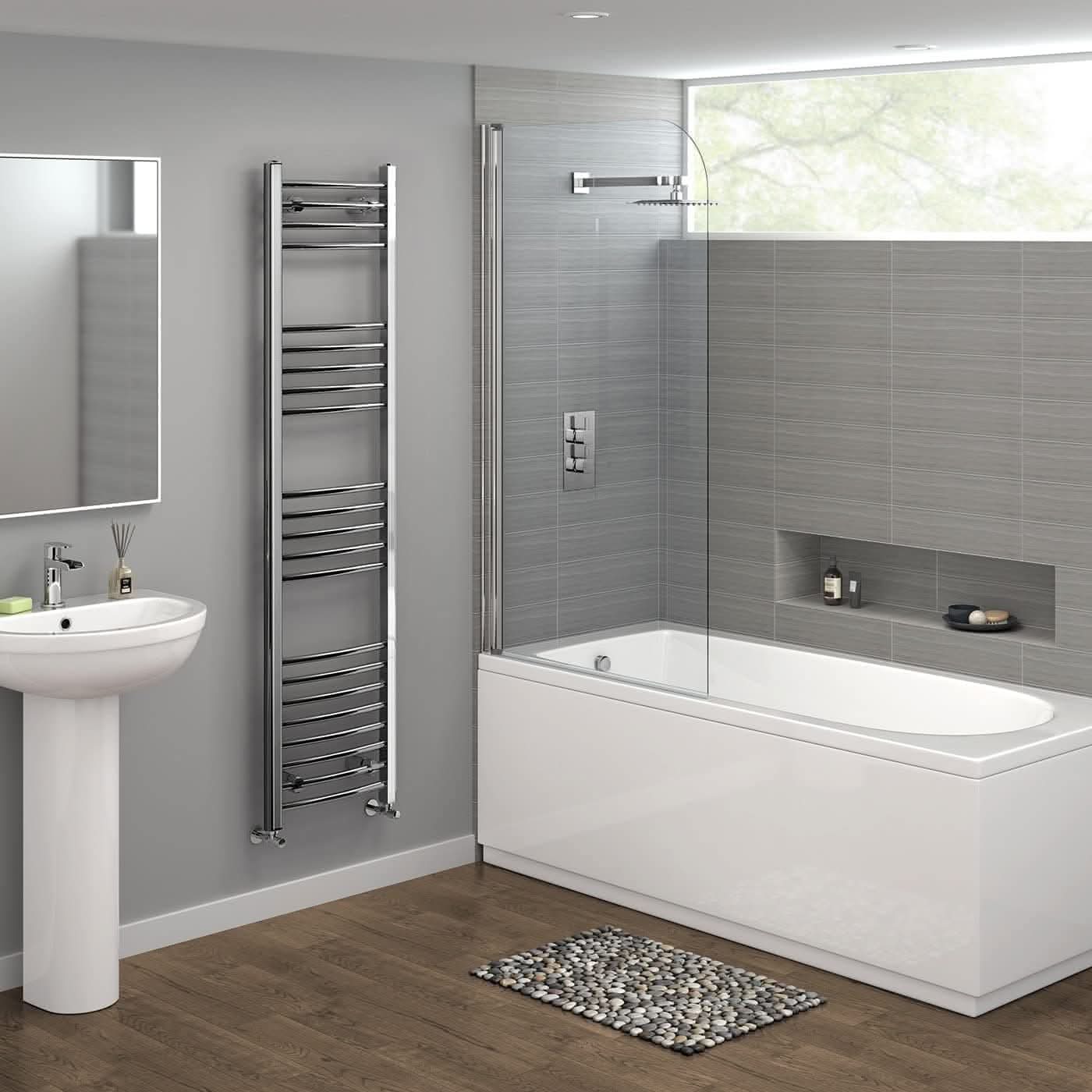 Curved Heated Towel Rail Bathroom Radiator - Chrome