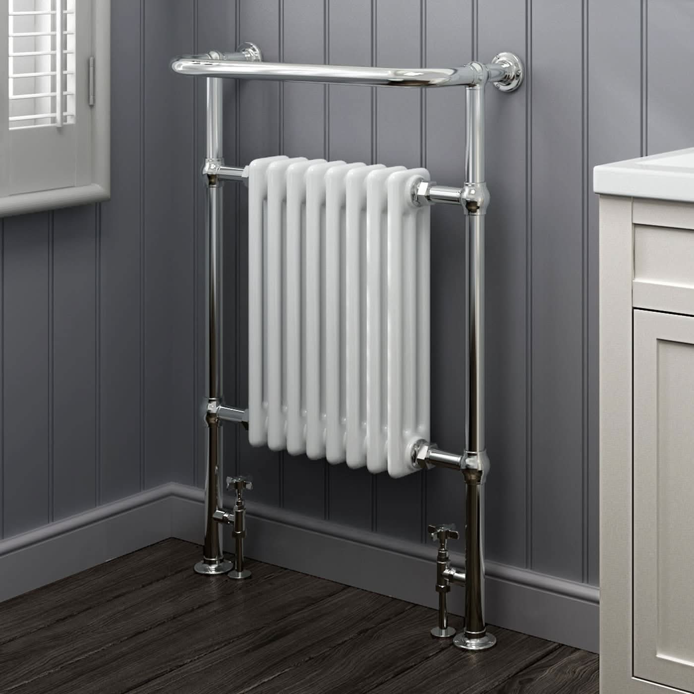 Traditional Vertical Heated Towel Radiator - Chrome/White