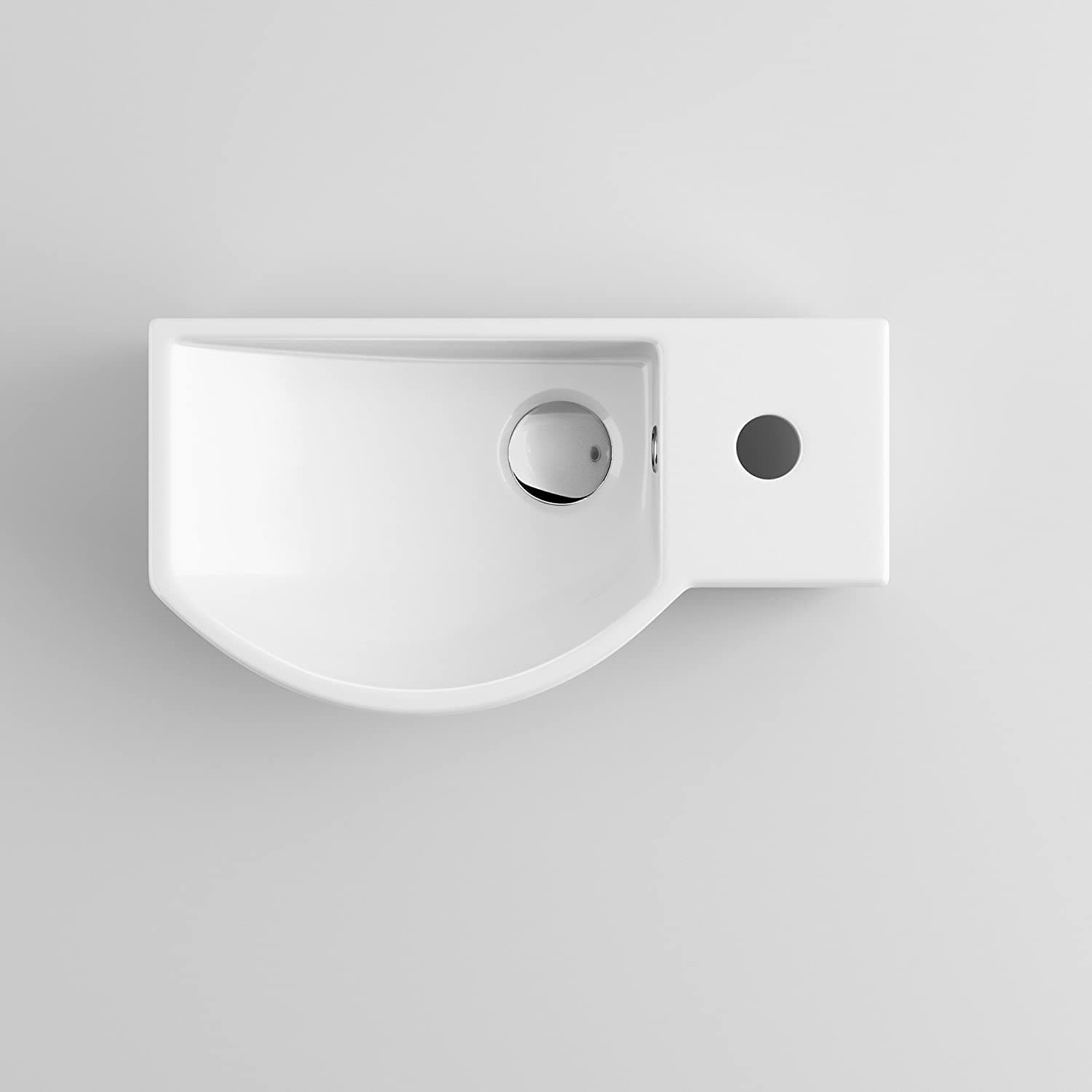 Modern Curved Ceramic Compact Cloakroom Wall Hung Basin - Left Handed - 460mm x 240mm - Gloss White