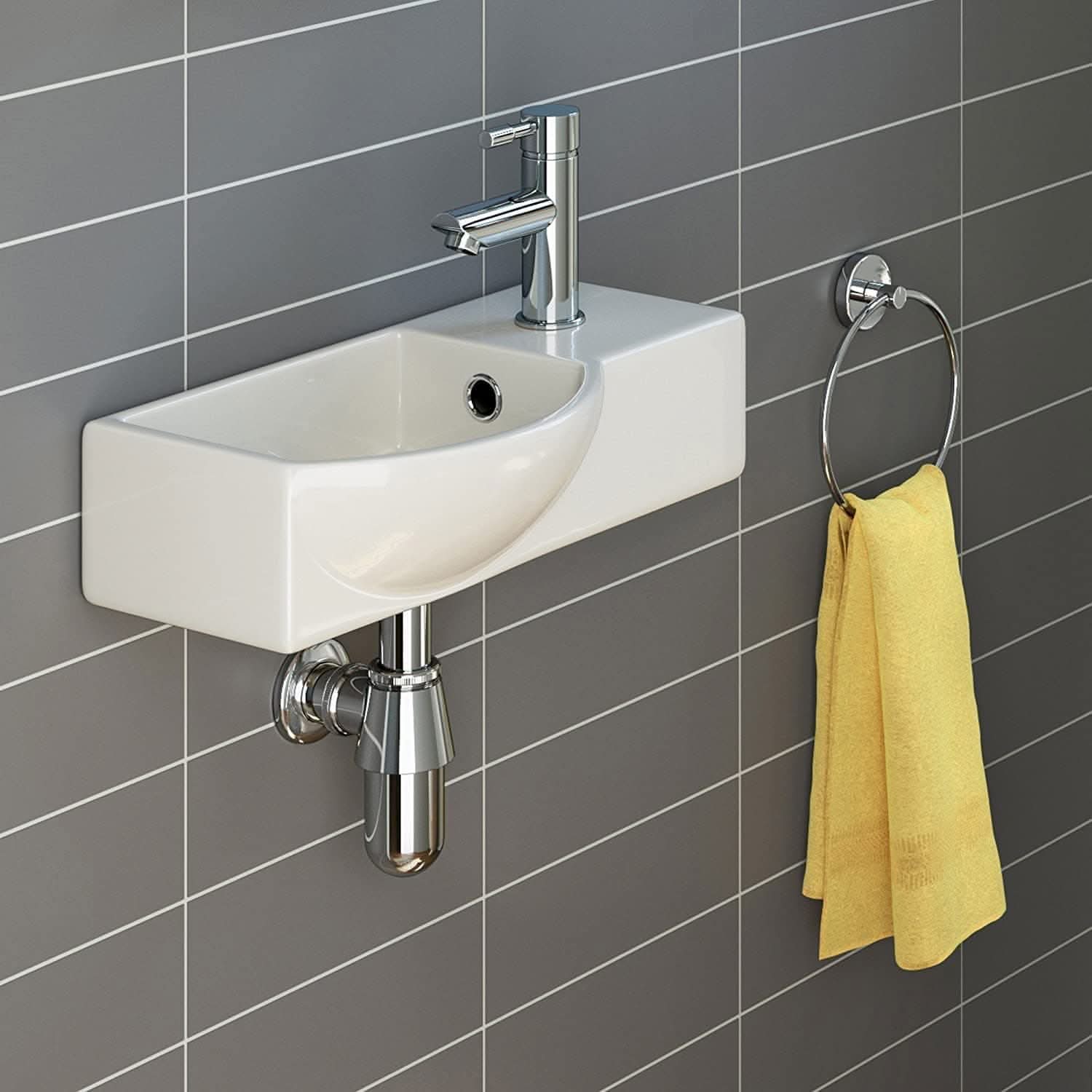 Modern Ceramic Small Cloakroom Wall Hung Basin - 395mm x 280mm - Gloss White