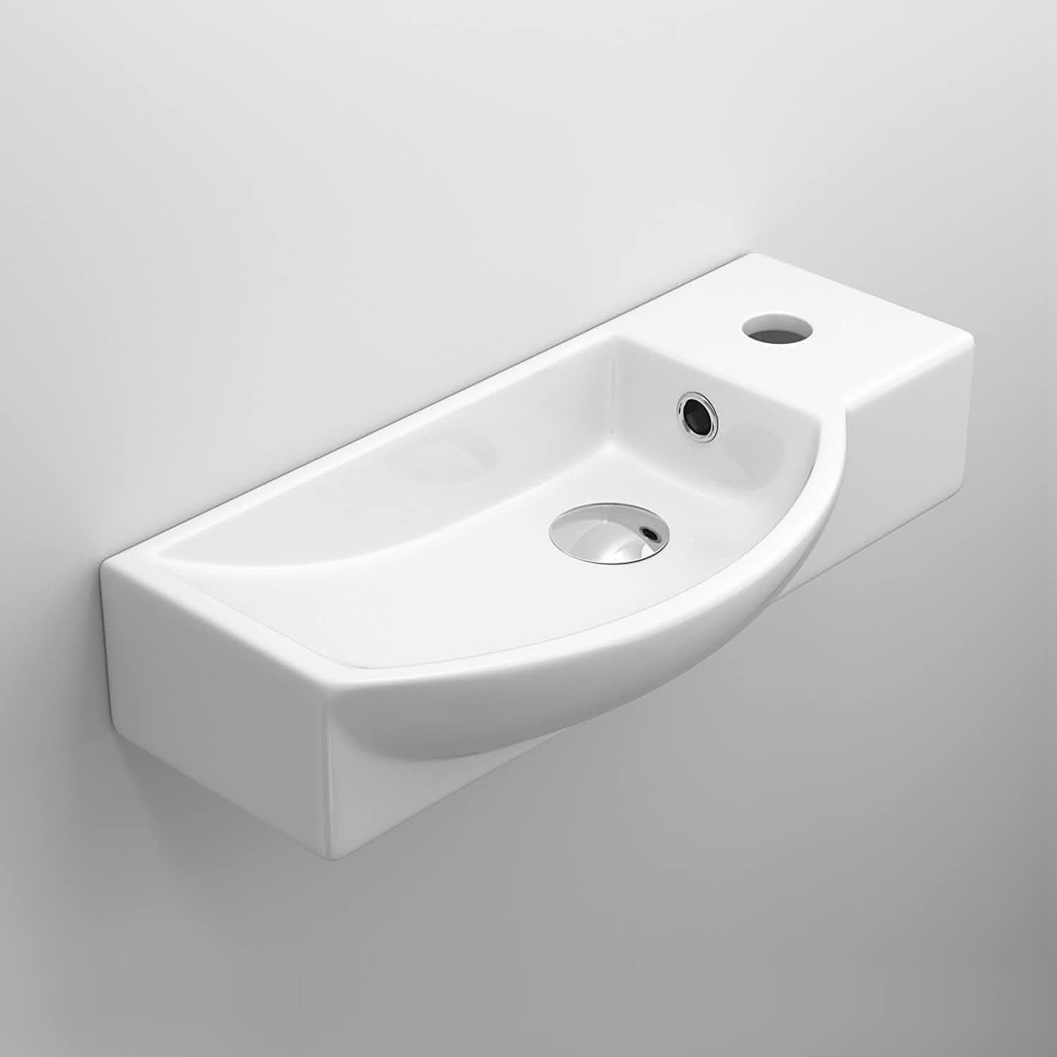 Modern Curved Ceramic Cloakroom Wall Hung Basin - Left Handed - 510mm x 240mm - Gloss White
