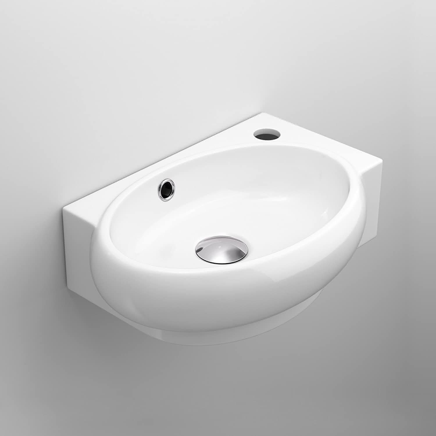 Modern Oval Ceramic Cloakroom Wall Hung Basin - 430mm x 285mm - Gloss White