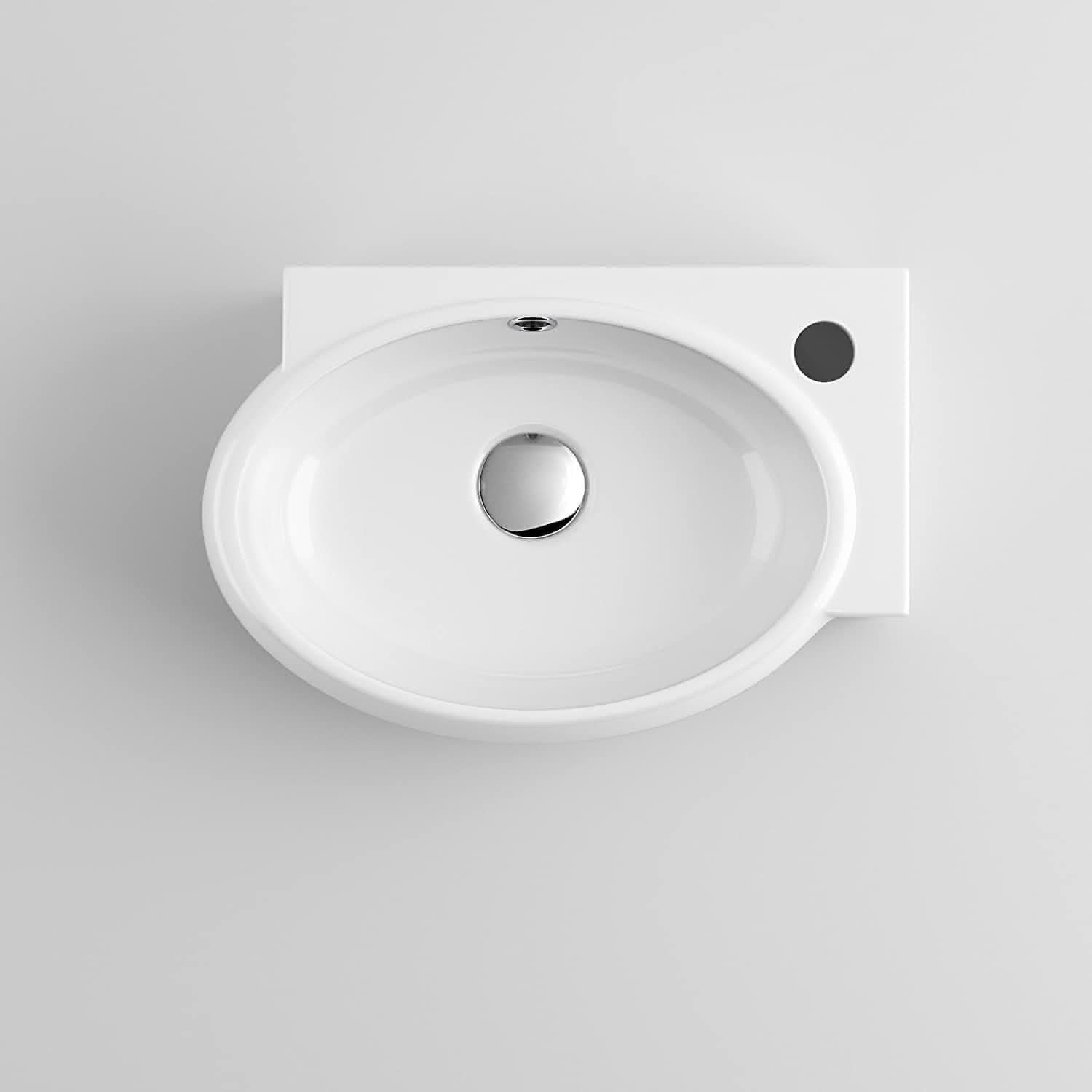 Modern Oval Ceramic Cloakroom Wall Hung Basin - 430mm x 285mm - Gloss White