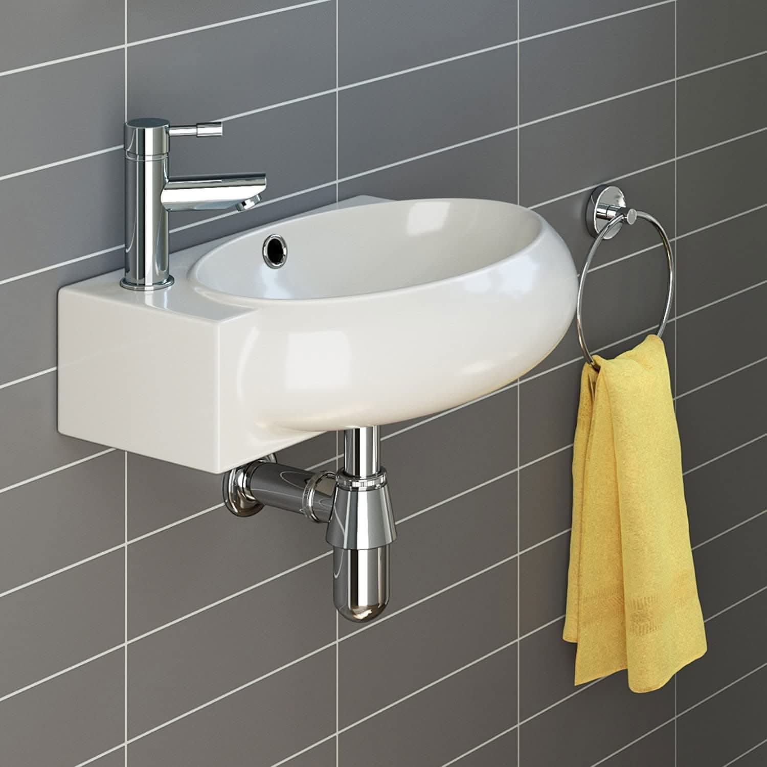 Modern Oval Ceramic Cloakroom Wall Hung Basin - 430mm x 285mm - Gloss White