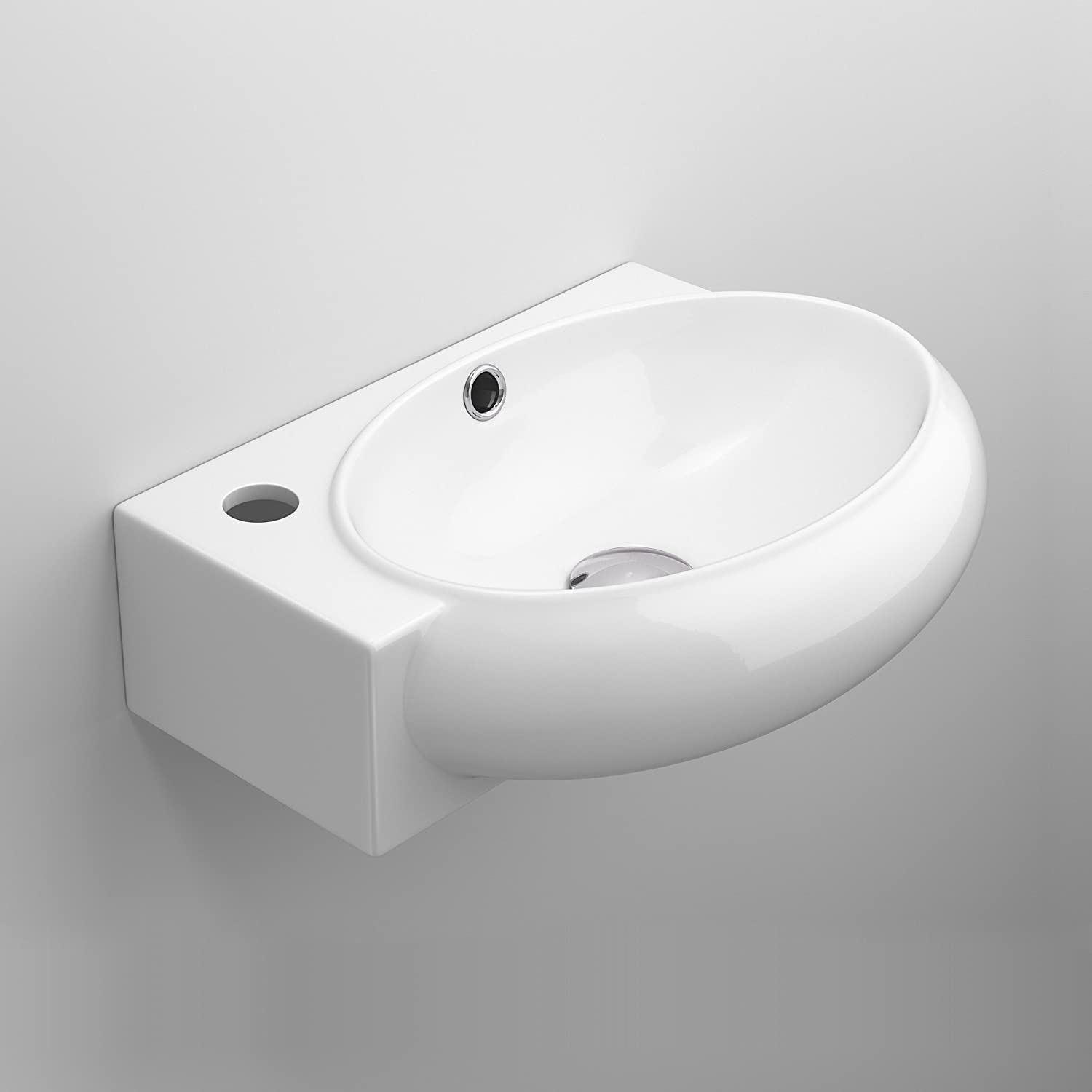 Modern Oval Ceramic Cloakroom Wall Hung Basin - 430mm x 285mm - Gloss White