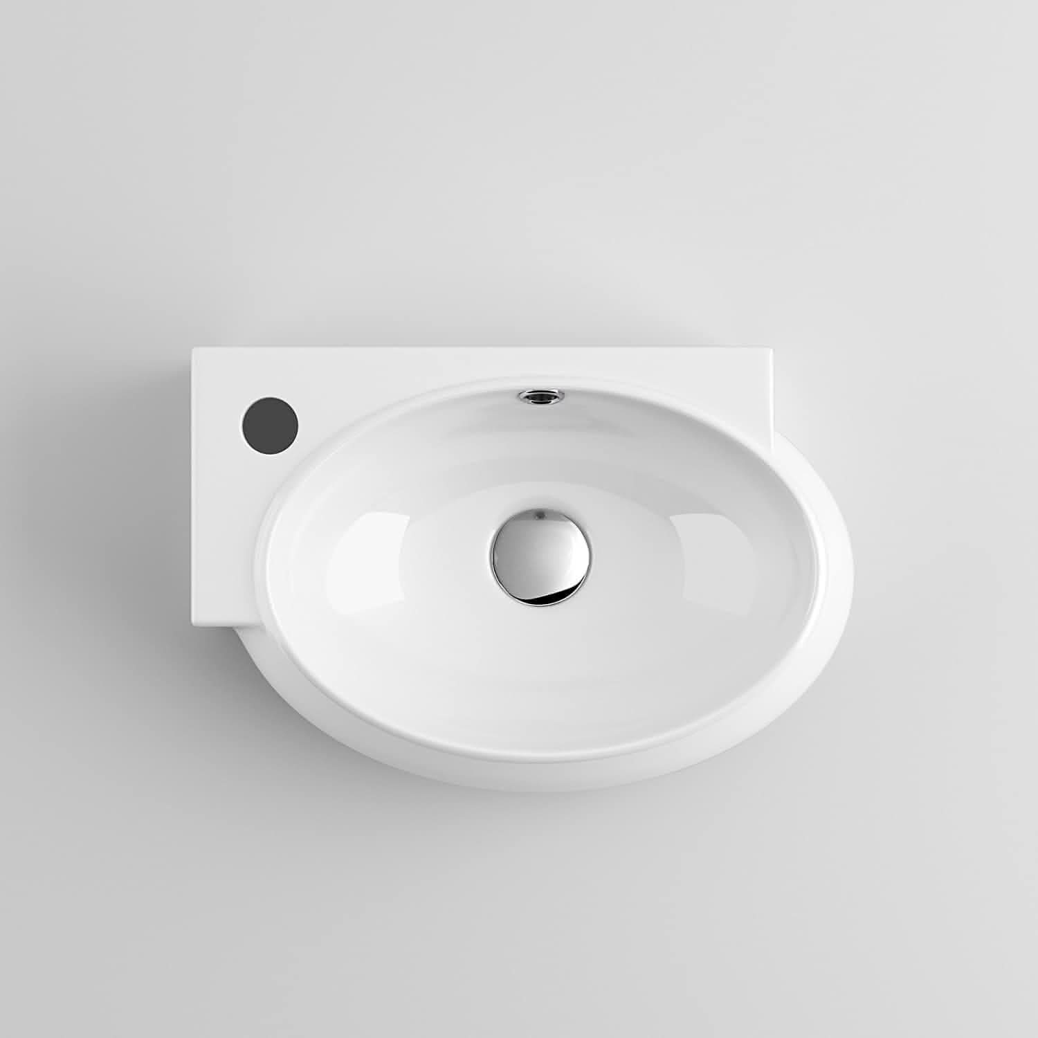 Modern Oval Ceramic Cloakroom Wall Hung Basin - 430mm x 285mm - Gloss White