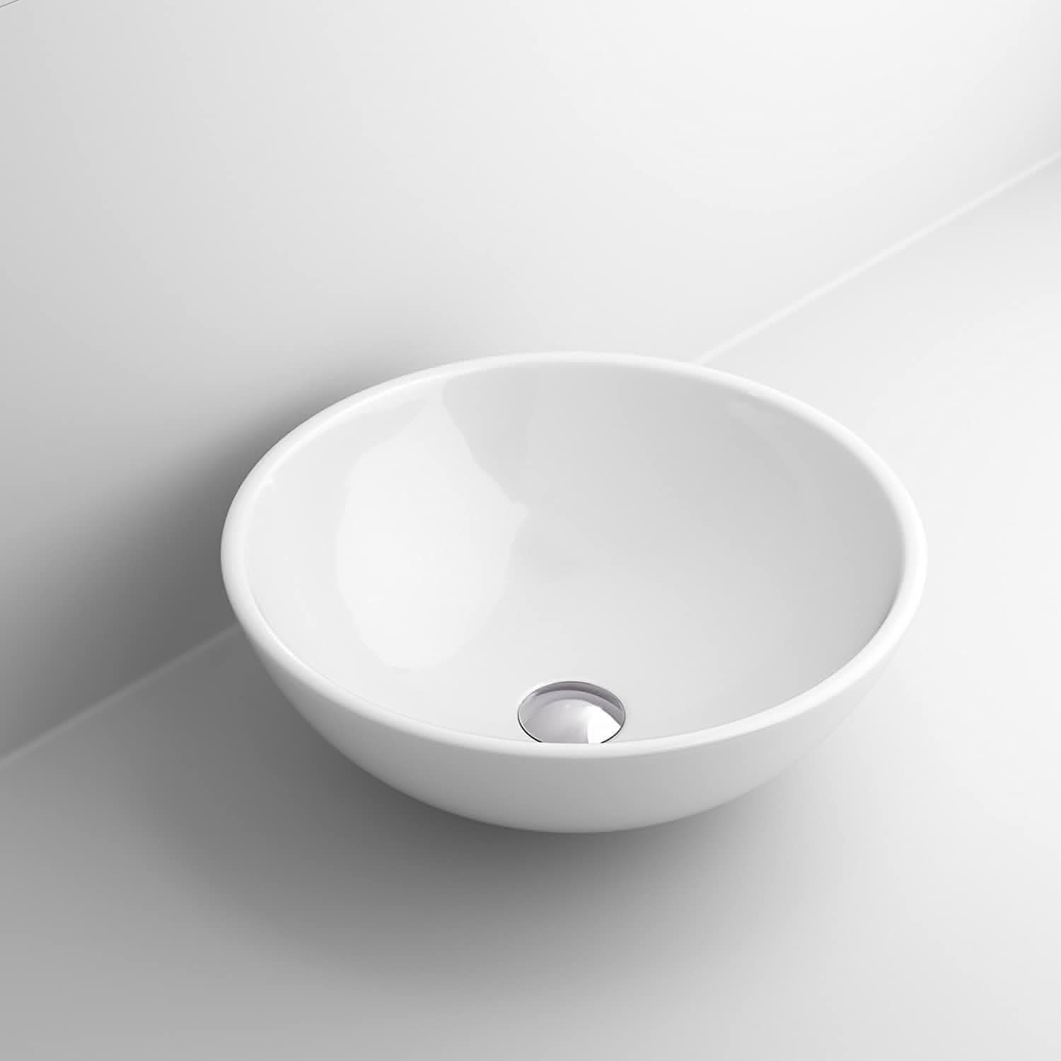 Modern Round Ceramic Cloakroom Countertop Basin - 415mm x 415mm - Gloss White
