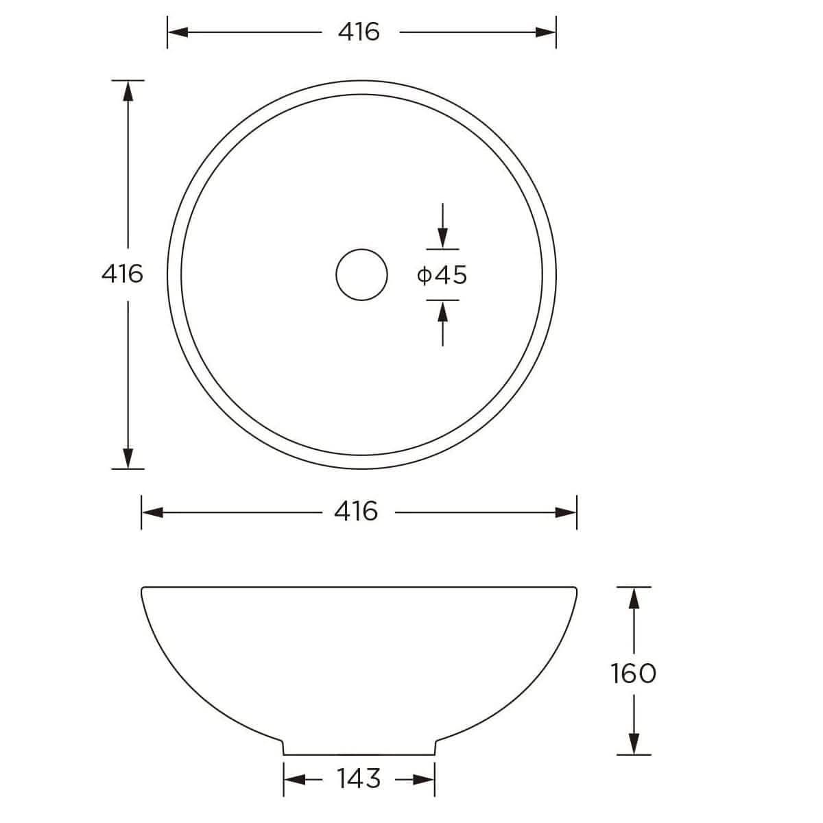Modern Round Ceramic Cloakroom Countertop Basin - 415mm x 415mm - Gloss White