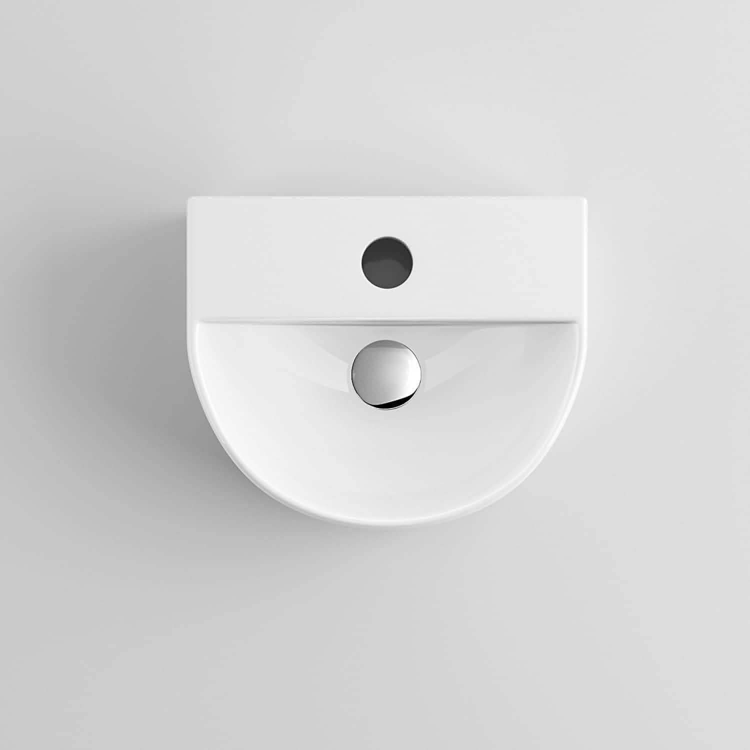 Modern Round Compact Ceramic Wall Hung Cloakroom Basin - 305mm x 255mm - Gloss White