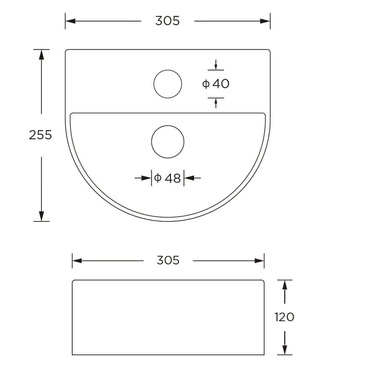 Modern Round Compact Ceramic Wall Hung Cloakroom Basin - 305mm x 255mm - Gloss White