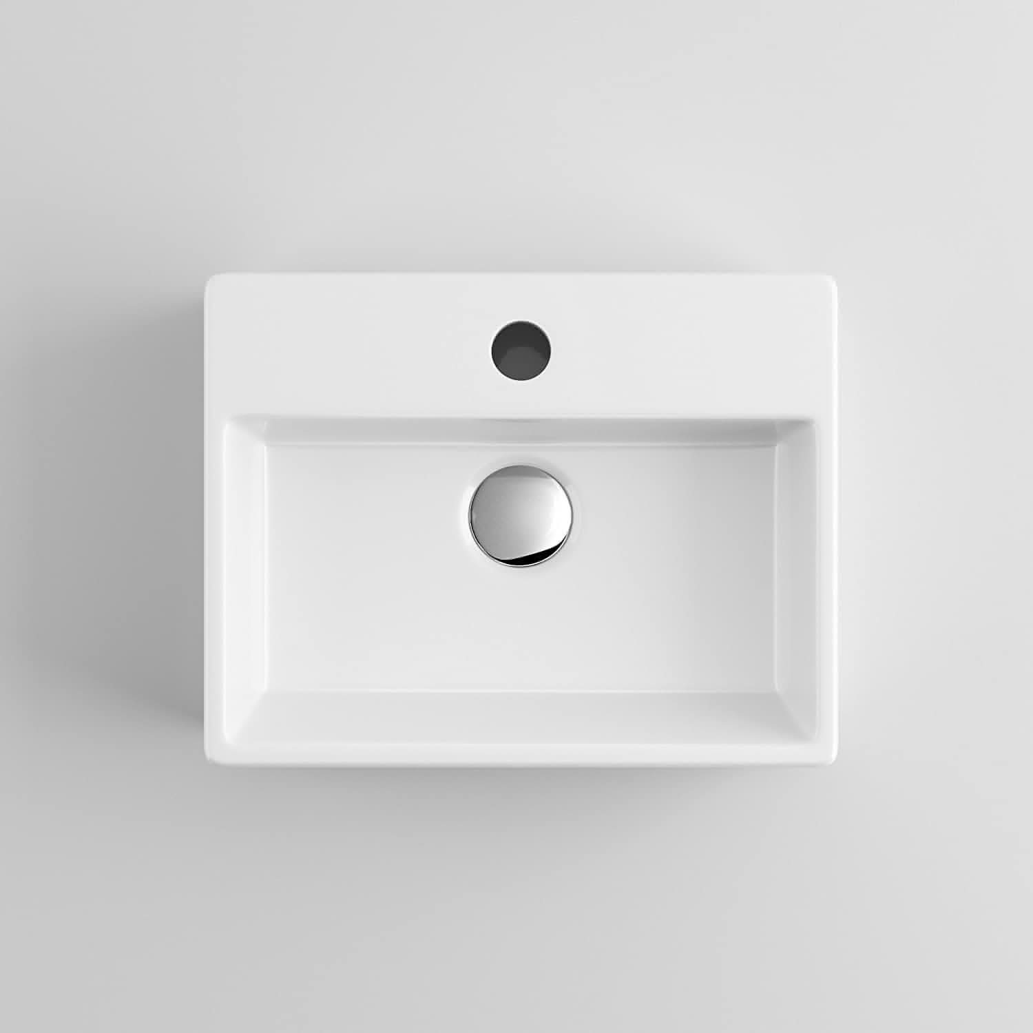 Modern Square Ceramic Cloakroom Wall Hung Basin - Gloss White
