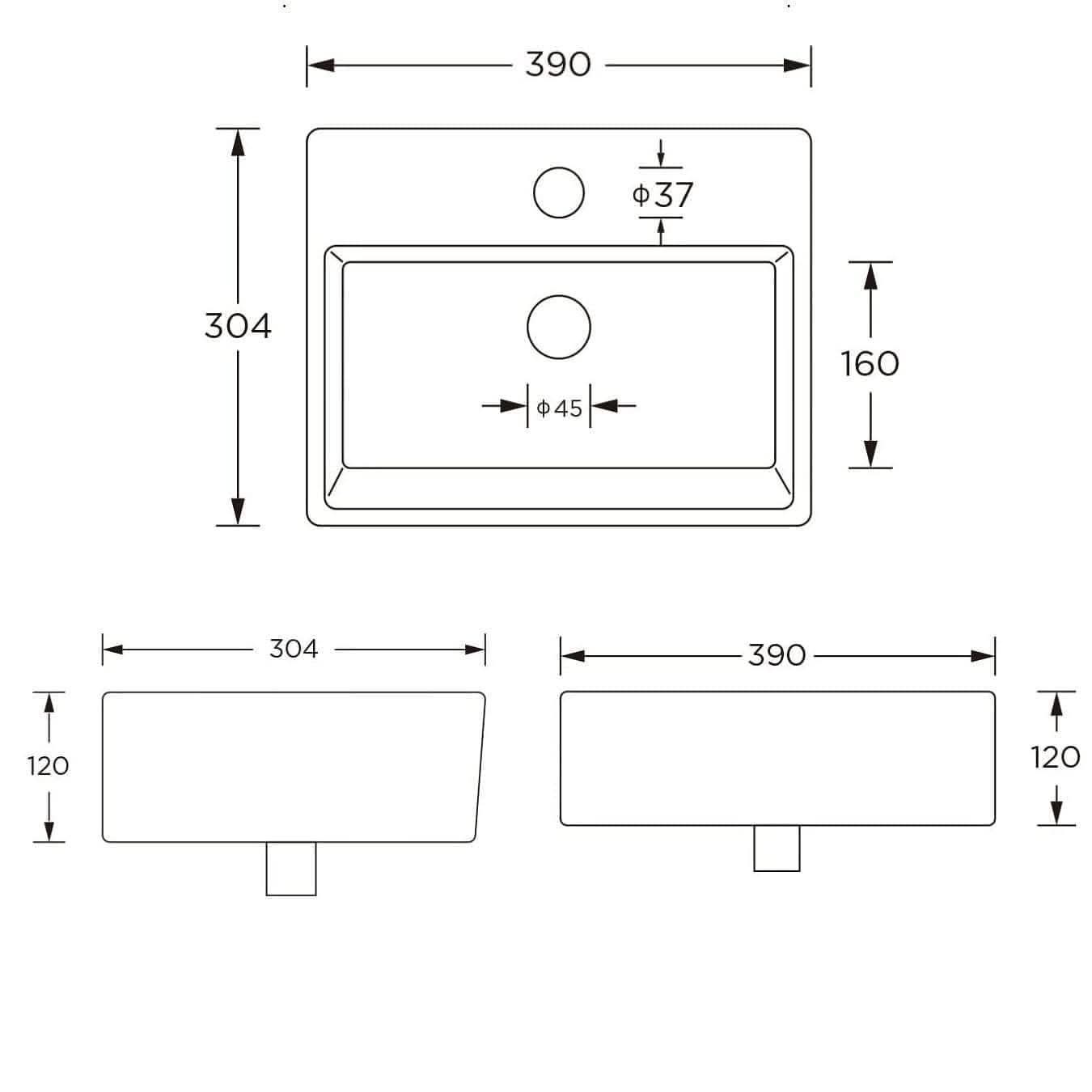 Modern Square Ceramic Cloakroom Wall Hung Basin - Gloss White
