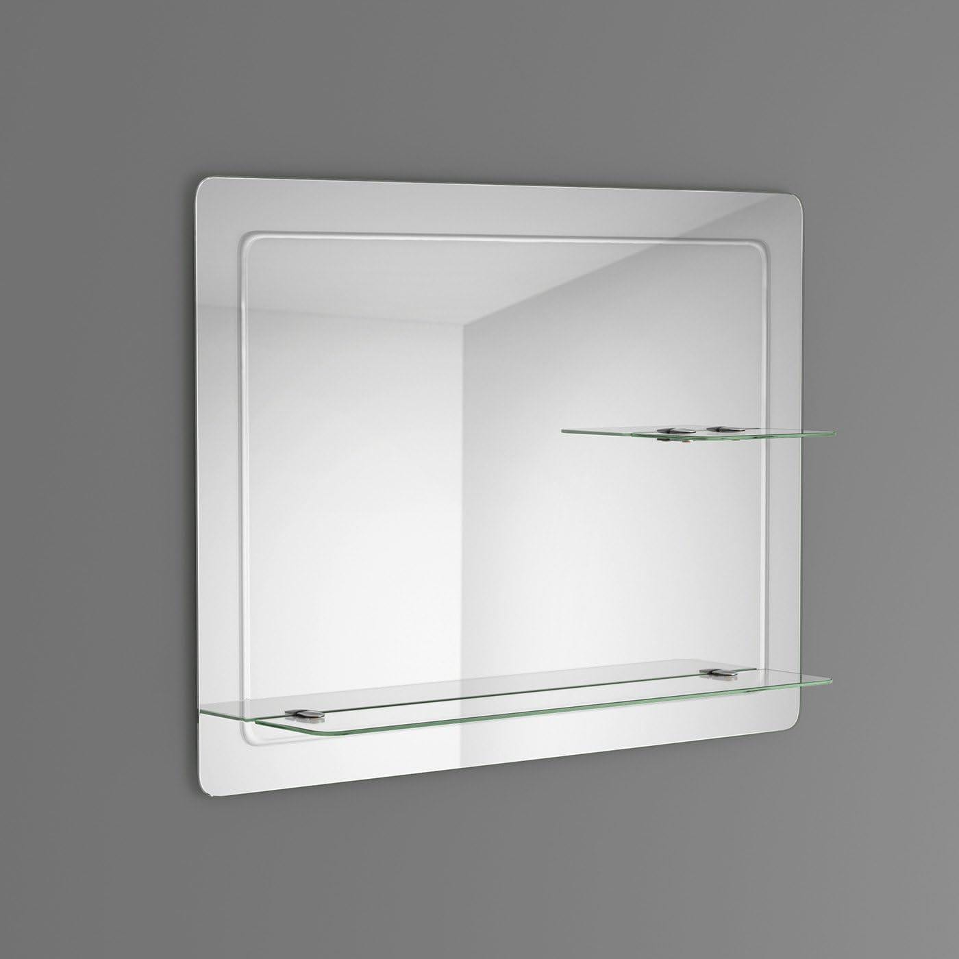 iBathUK 800 x 600mm iBathUK  Mirror Wall Mounted Rectangular and Glass Shelf