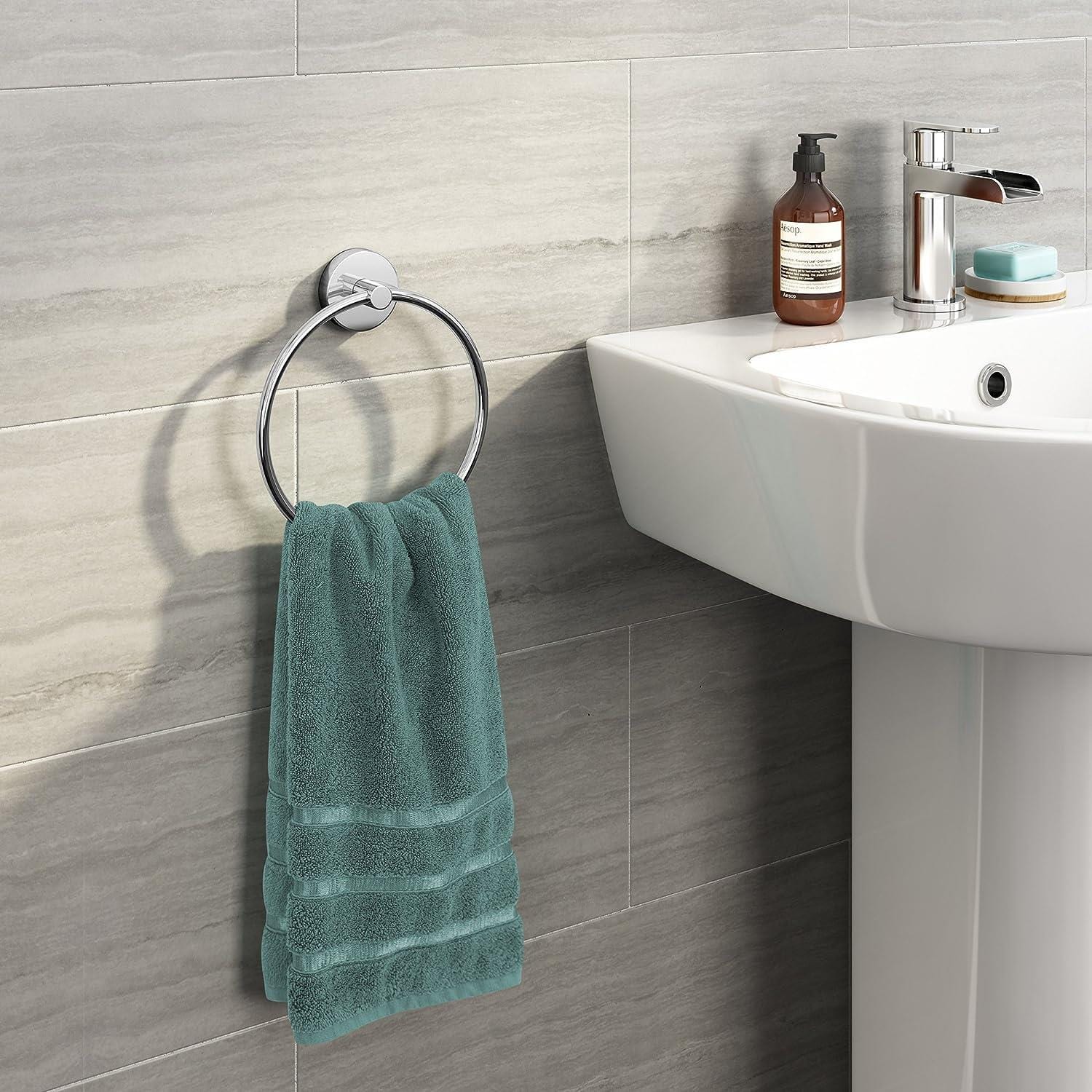 VeeBath Bathroom > Bathroom Accessories iBathUK Towel Ring Holder Wall Mounted Round Modern Chrome