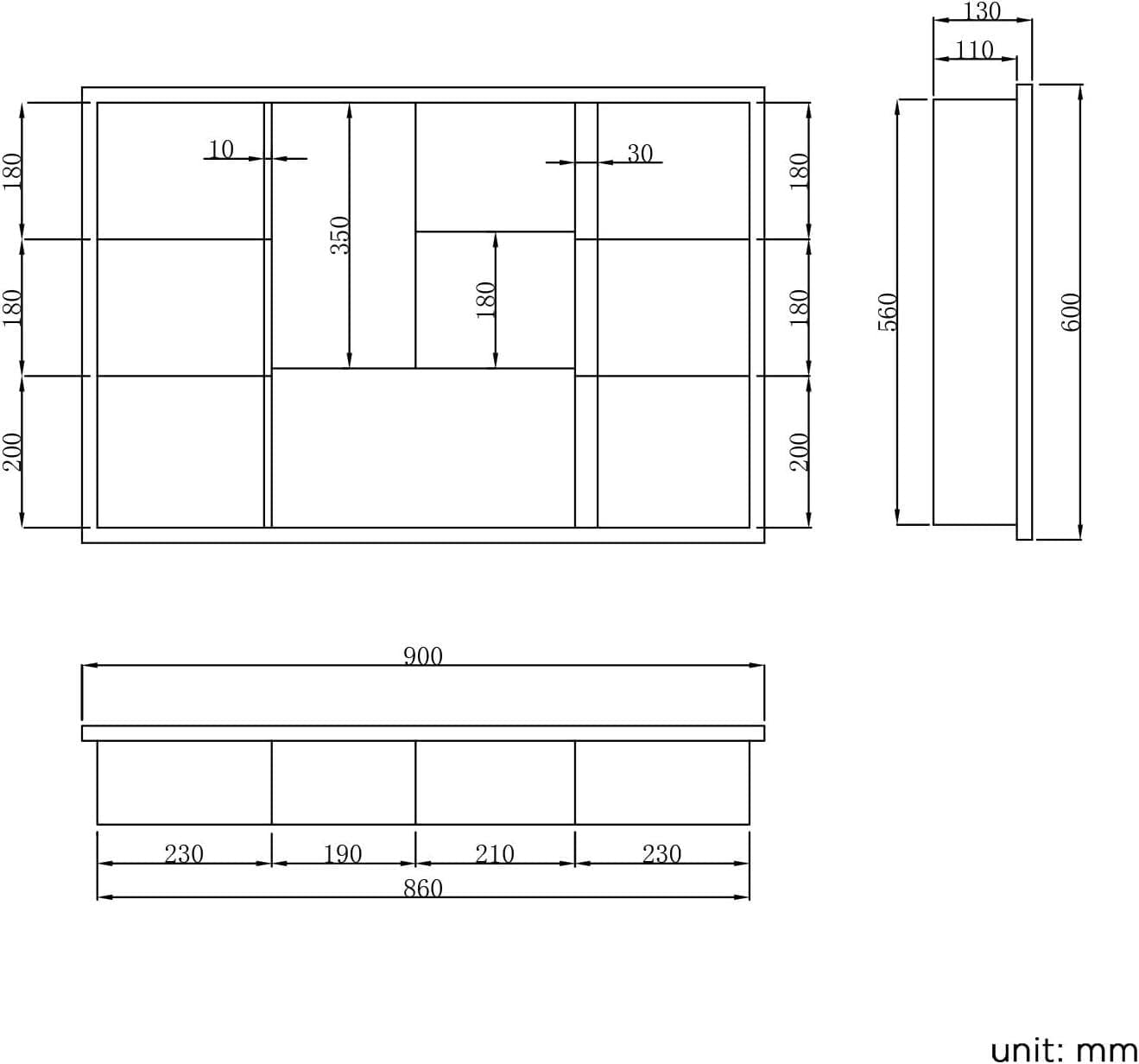 iBathUK Furniture > Mirrors Mirror Cabinet 3 Doors Storage Unit Stainless Steel 600 x 900mm