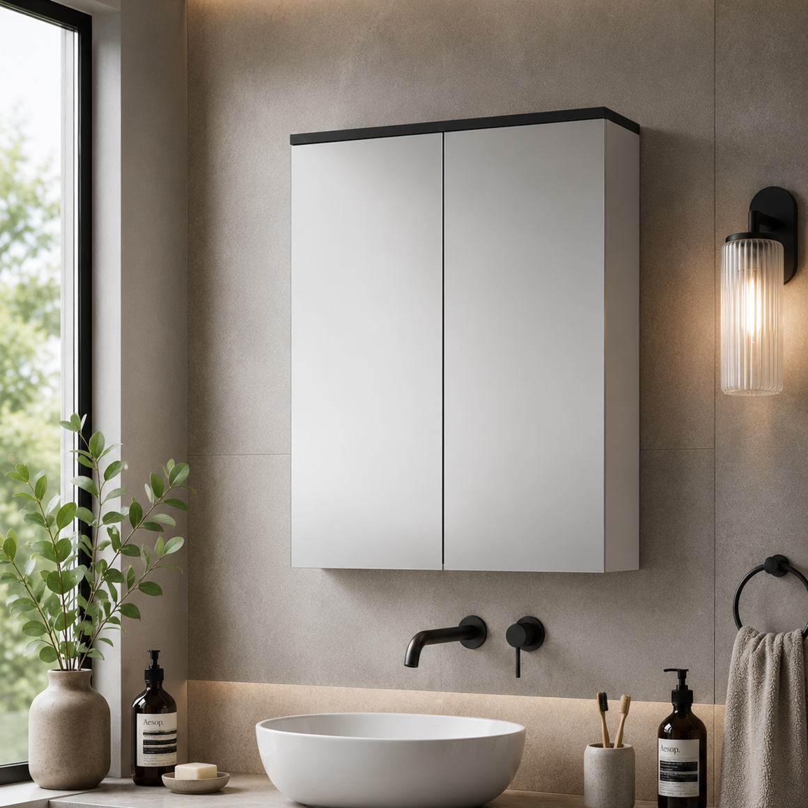Zenith Non Illuminated Mirror Cabinet 50/50 - 713mm x 600mm - Gloss Grey