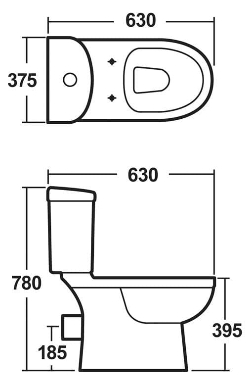 iBathUK Toilets > Close Coupled Toilets Modern Ceramic White Close Coupled Toile (375x780x630mm)