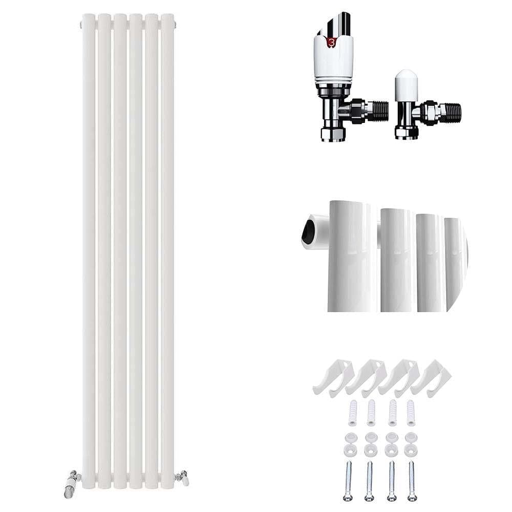 VeeBath Heating > Designer Radiators 1800x360mm + White Montpellier Designer Tall Vertical Single Oval Panel Radiator with Angled Valve