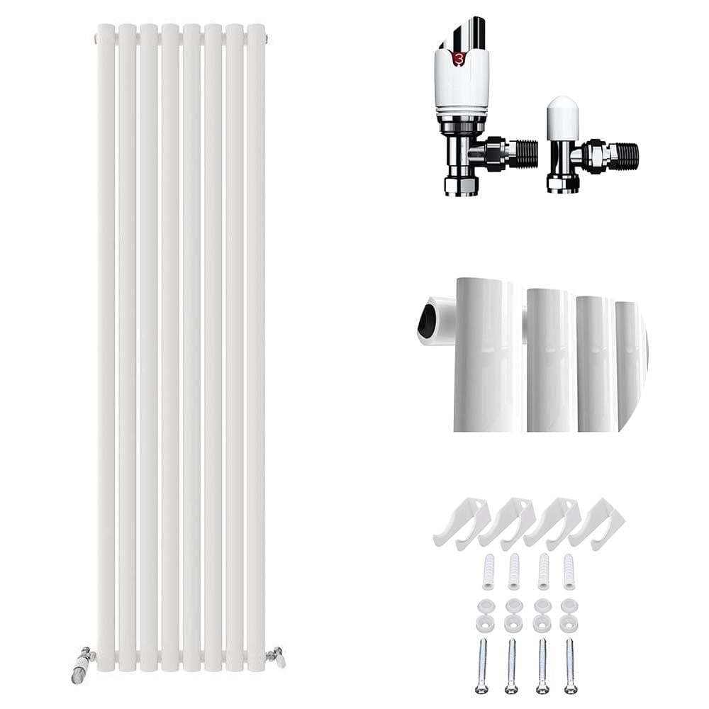 VeeBath Heating > Designer Radiators 1800x480mm + White Montpellier Designer Tall Vertical Single Oval Panel Radiator with Angled Valve