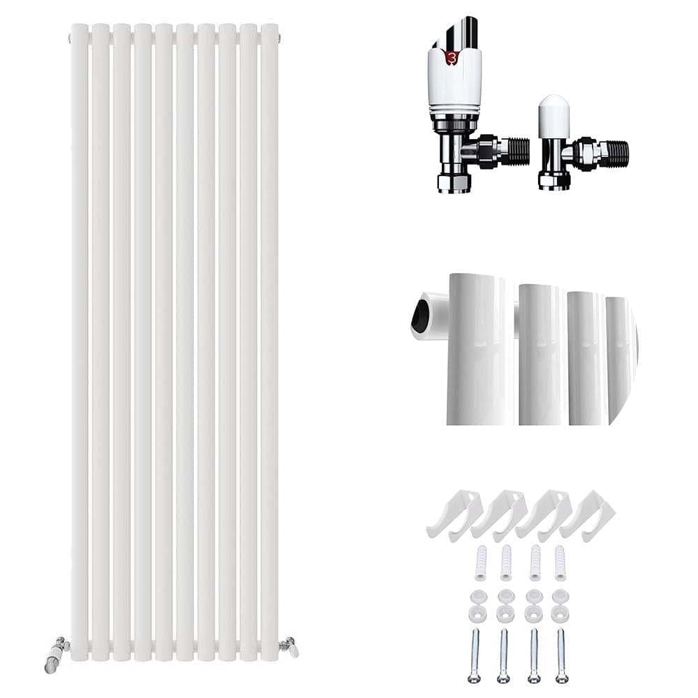 VeeBath Heating > Designer Radiators 1800x600mm + White Montpellier Designer Tall Vertical Single Oval Panel Radiator with Angled Valve