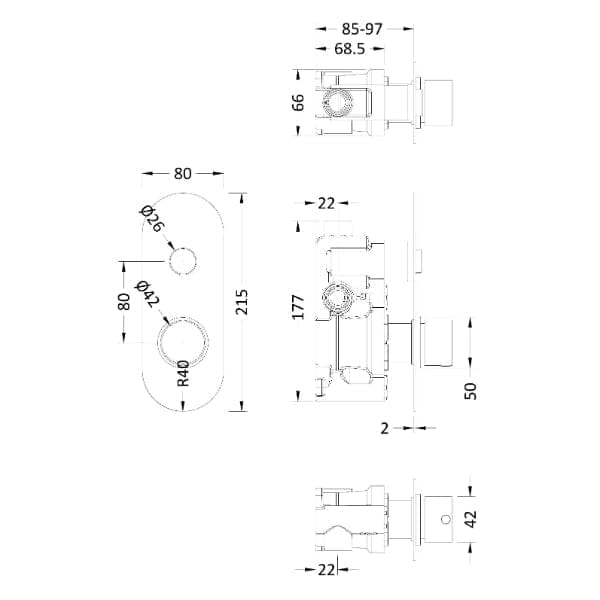 Nuie Concealed Shower Valves Nuie 1 Outlet Round Push Button Concealed Shower Valve - Chrome