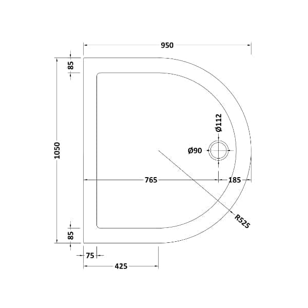 Nuie Quadrant Shower Trays,Shower Trays,Nuie Nuie 1050mm x 950mm D-Shaped Shower Tray - Slate Grey