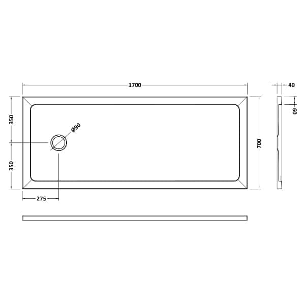 Nuie Rectangular Shower Trays,Shower Trays,Nuie Nuie 1700mm x 700mm Bath Replacement Rectangular Shower Tray - Slate Grey