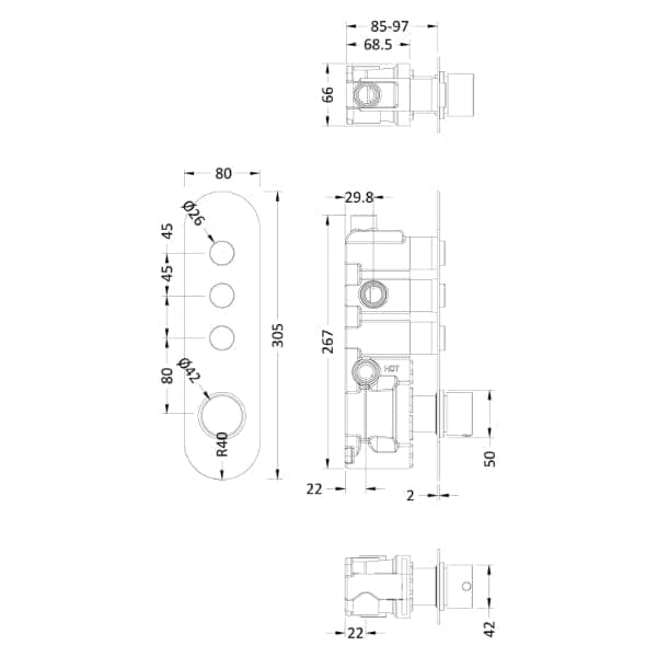 Nuie Concealed Shower Valves Nuie 3 Outlet Round Push Button Concealed Shower Valve - Chrome