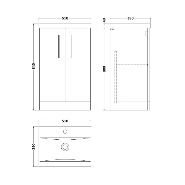 Nuie Floor Standing Vanity Units,Modern Vanity Units,Basins With Floor Standing Vanity Units,Nuie Nuie Arno 2 Door Floorstanding Vanity Unit With Basin-1 500mm Wide