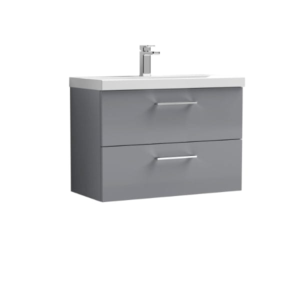 Nuie Wall Hung Vanity Units,Modern Vanity Units,Basins With Wall Hung Vanity Units,Nuie Cloud Grey Nuie Arno 2 Drawer Wall Hung Vanity Unit With Basin-3 800mm Wide