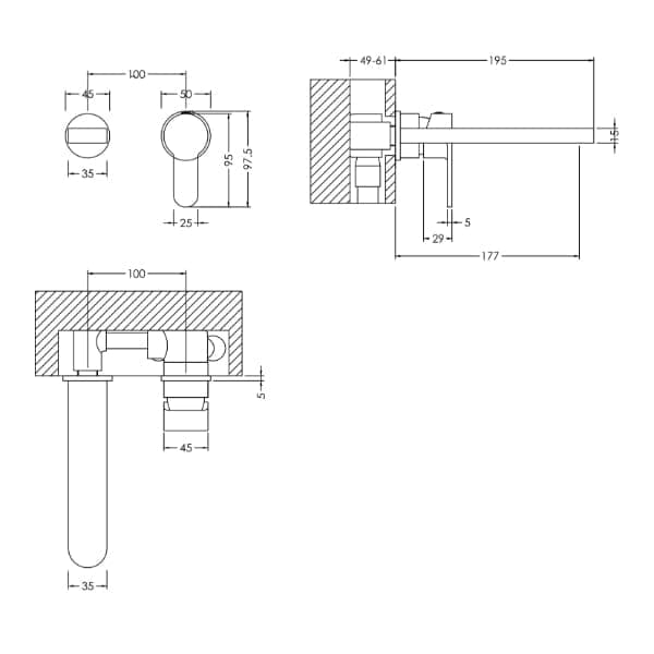 Nuie Wall Mounted Taps,Basin Mixer Taps,Modern Taps Nuie Arvan 2-Hole Wall Mounted Basin Mixer Tap - Chrome