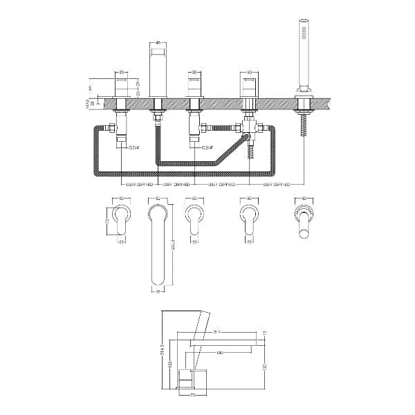 Nuie Bath Shower Mixer Taps,Deck Mounted Taps,Modern Taps Nuie Arvan 5-Hole Bath Shower Mixer Tap - Chrome