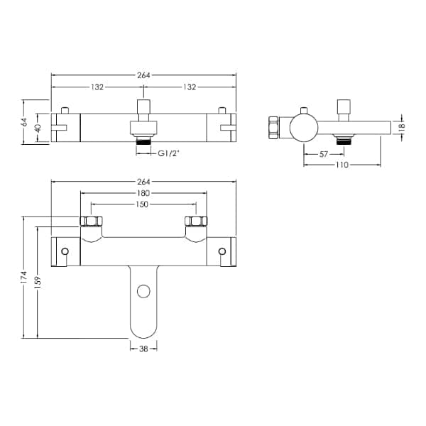 Nuie Bath Shower Mixer Taps,Deck Mounted Taps,Modern Taps Nuie Arvan Thermostatic Bath Shower Mixer Tap - Chrome